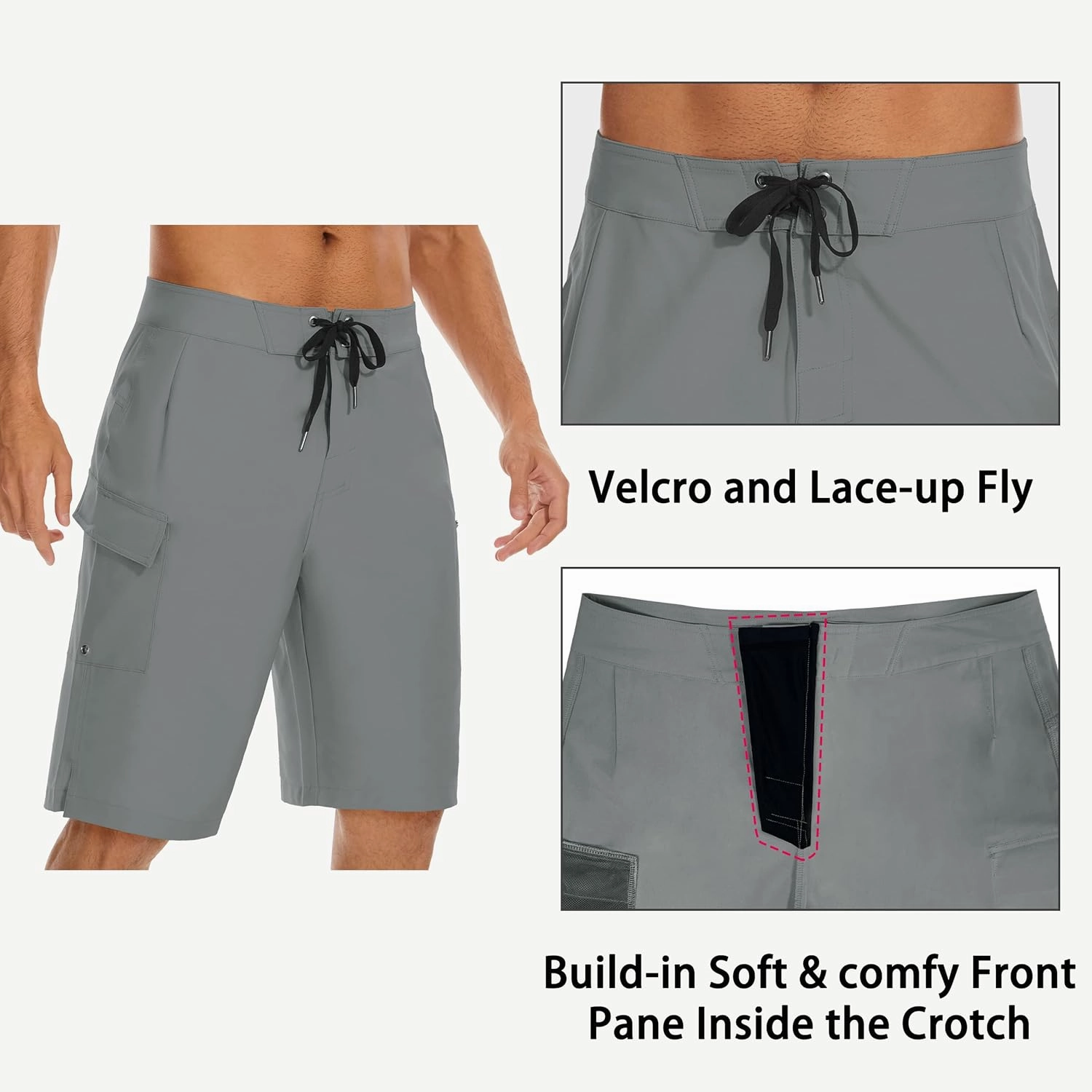 22" Men's Board Shorts Swimwear No Mesh Lining - Long Swim Trunks Surf Shorts Bathing Suit with Zipper Pocket UPF50 