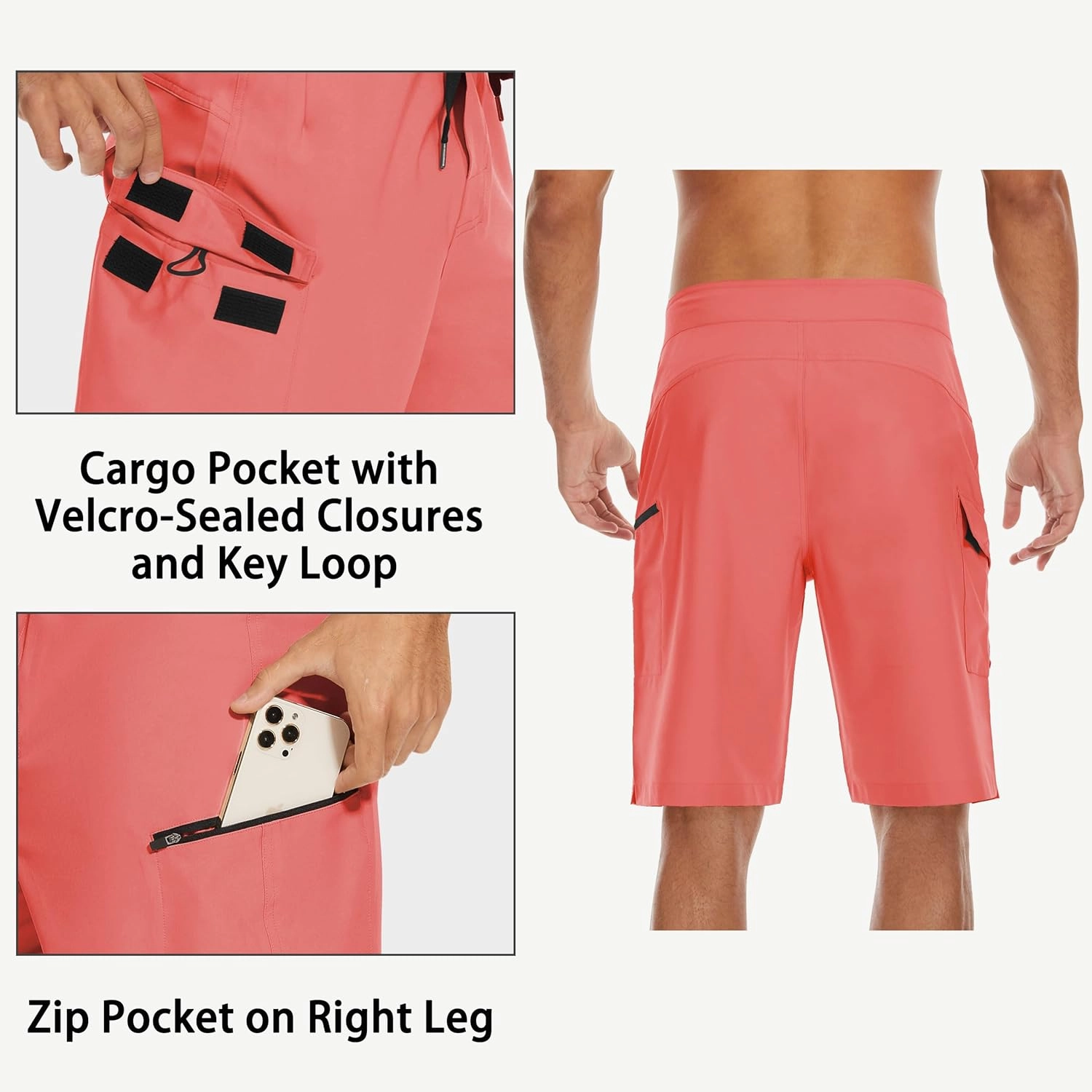 22" Men's Board Shorts Swimwear No Mesh Lining - Long Swim Trunks Surf Shorts Bathing Suit with Zipper Pocket UPF50 
