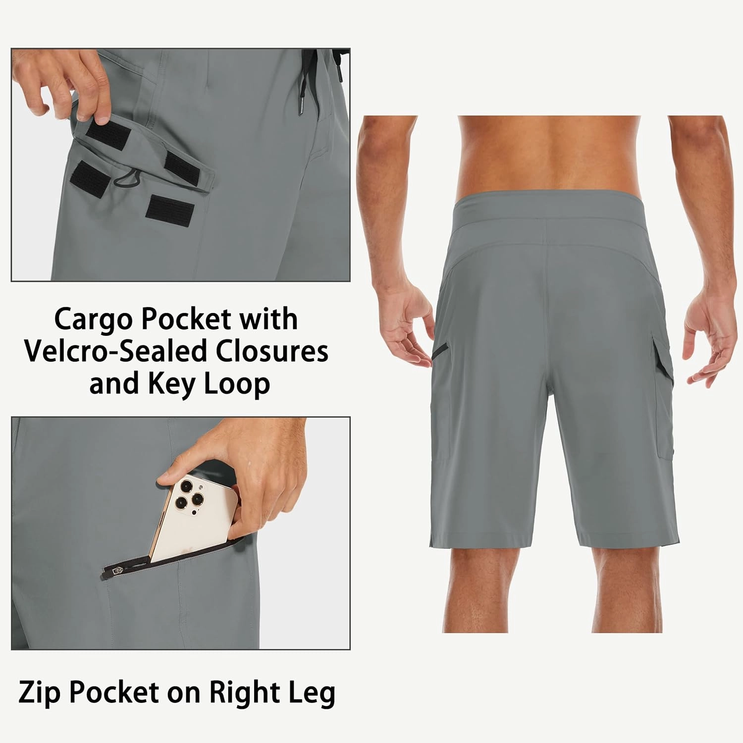 22" Men's Board Shorts Swimwear No Mesh Lining - Long Swim Trunks Surf Shorts Bathing Suit with Zipper Pocket UPF50 