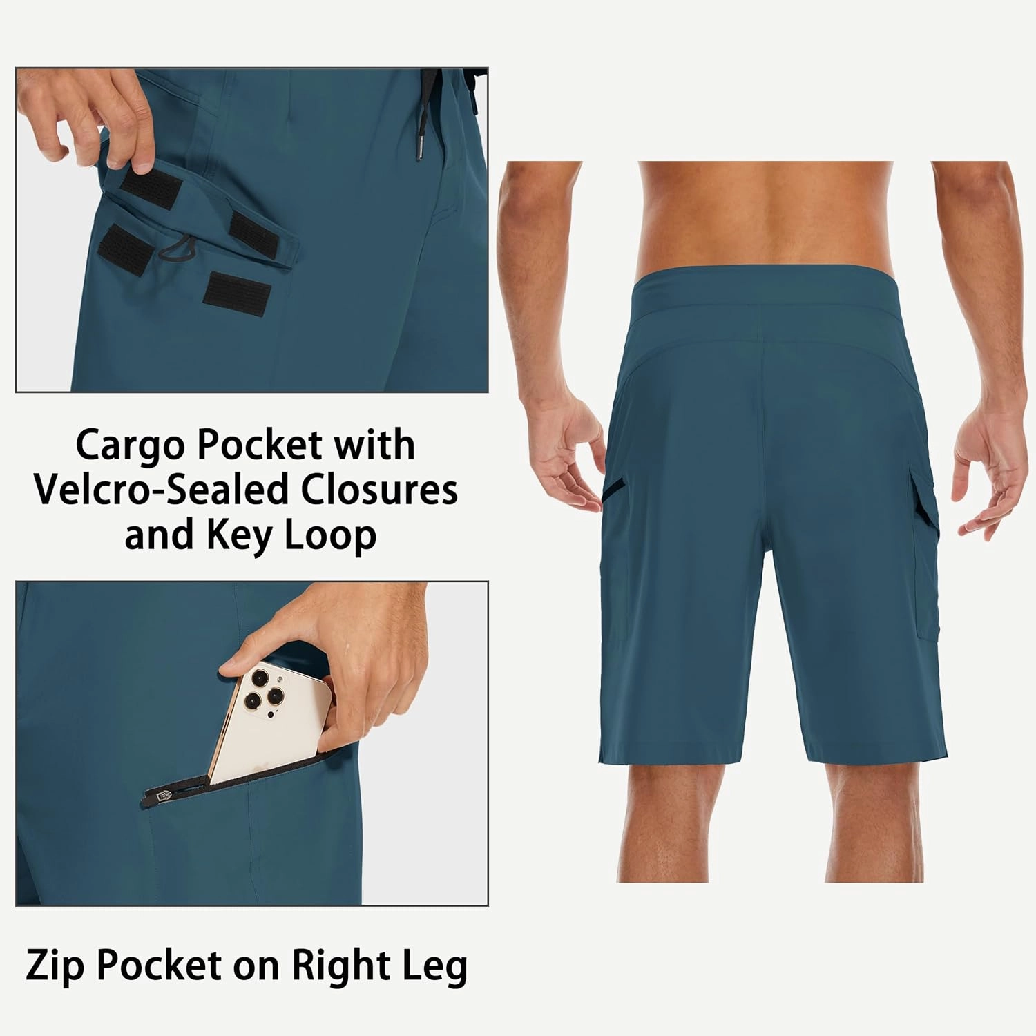 22" Men's Board Shorts Swimwear No Mesh Lining - Long Swim Trunks Surf Shorts Bathing Suit with Zipper Pocket UPF50 