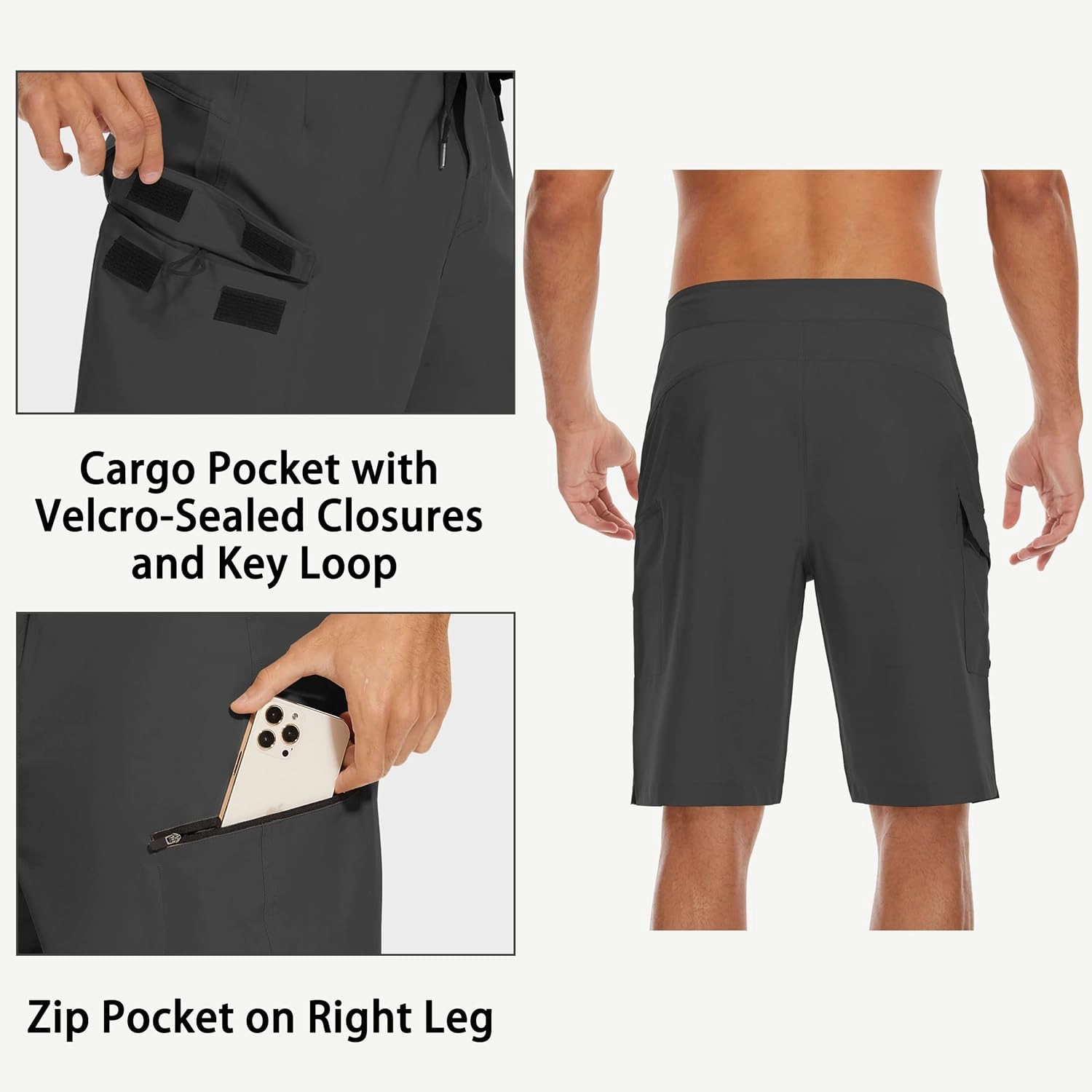 22" Men's Board Shorts Swimwear No Mesh Lining - Long Swim Trunks Surf Shorts Bathing Suit with Zipper Pocket UPF50 