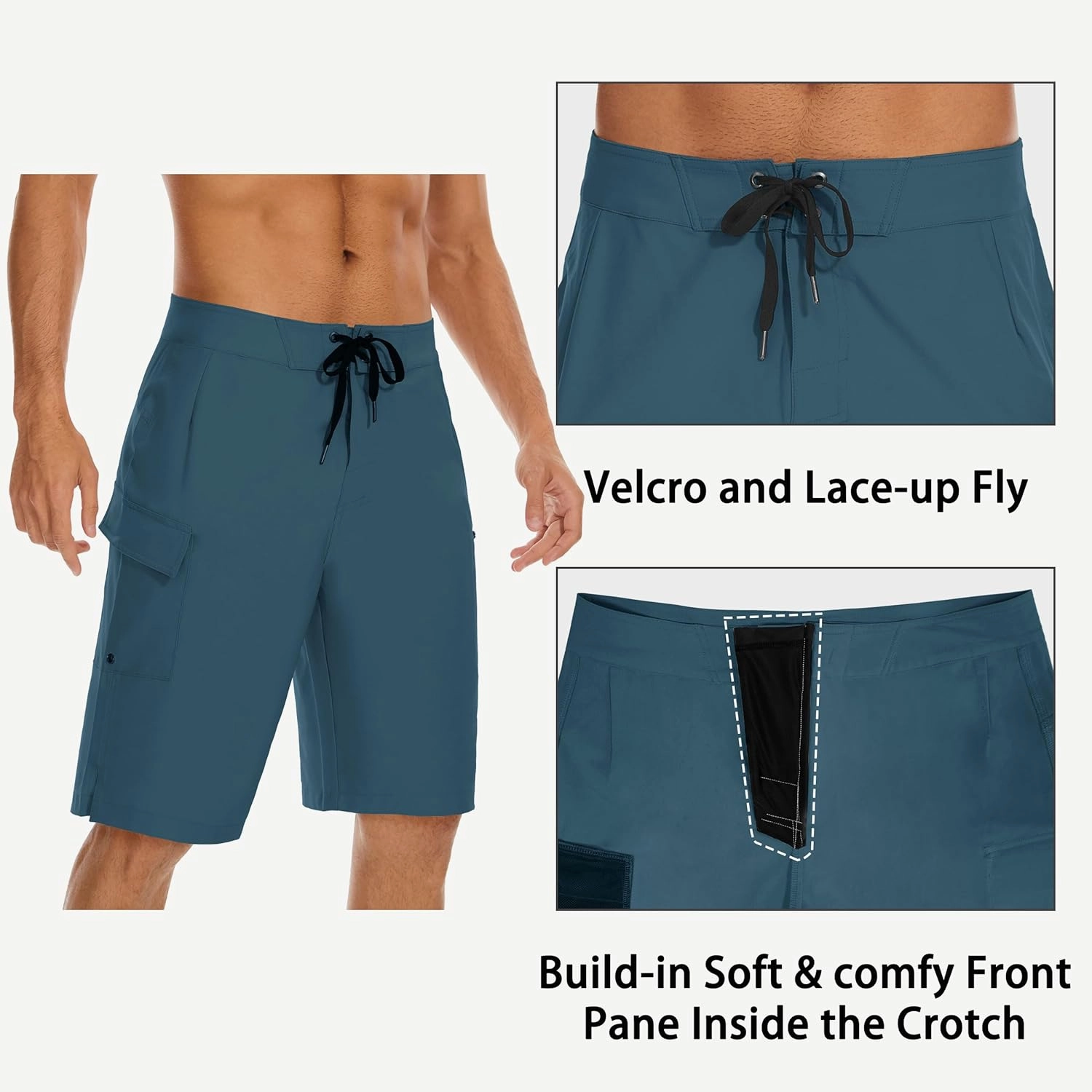 22" Men's Board Shorts Swimwear No Mesh Lining - Long Swim Trunks Surf Shorts Bathing Suit with Zipper Pocket UPF50 