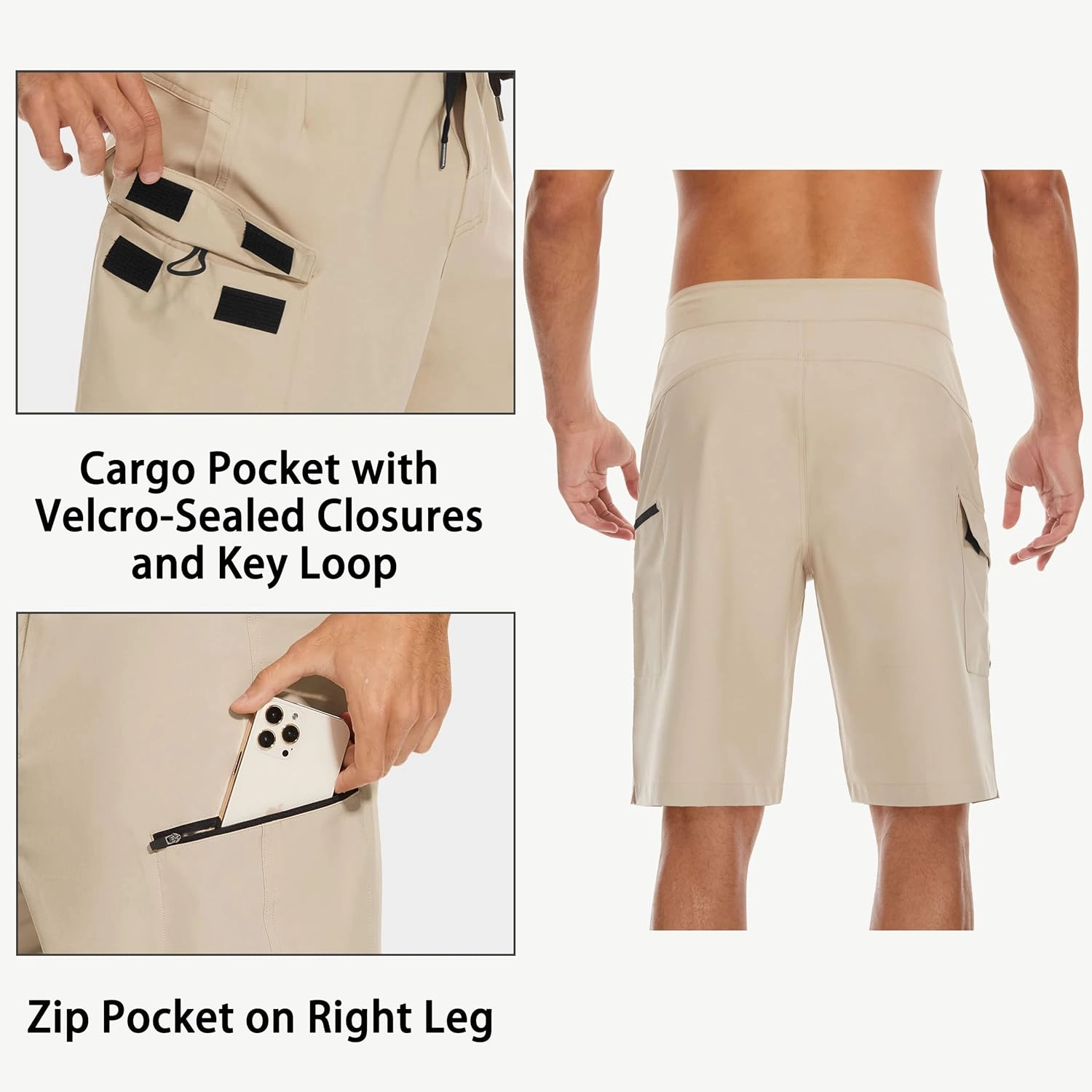 22" Men's Board Shorts Swimwear No Mesh Lining - Long Swim Trunks Surf Shorts Bathing Suit with Zipper Pocket UPF50 