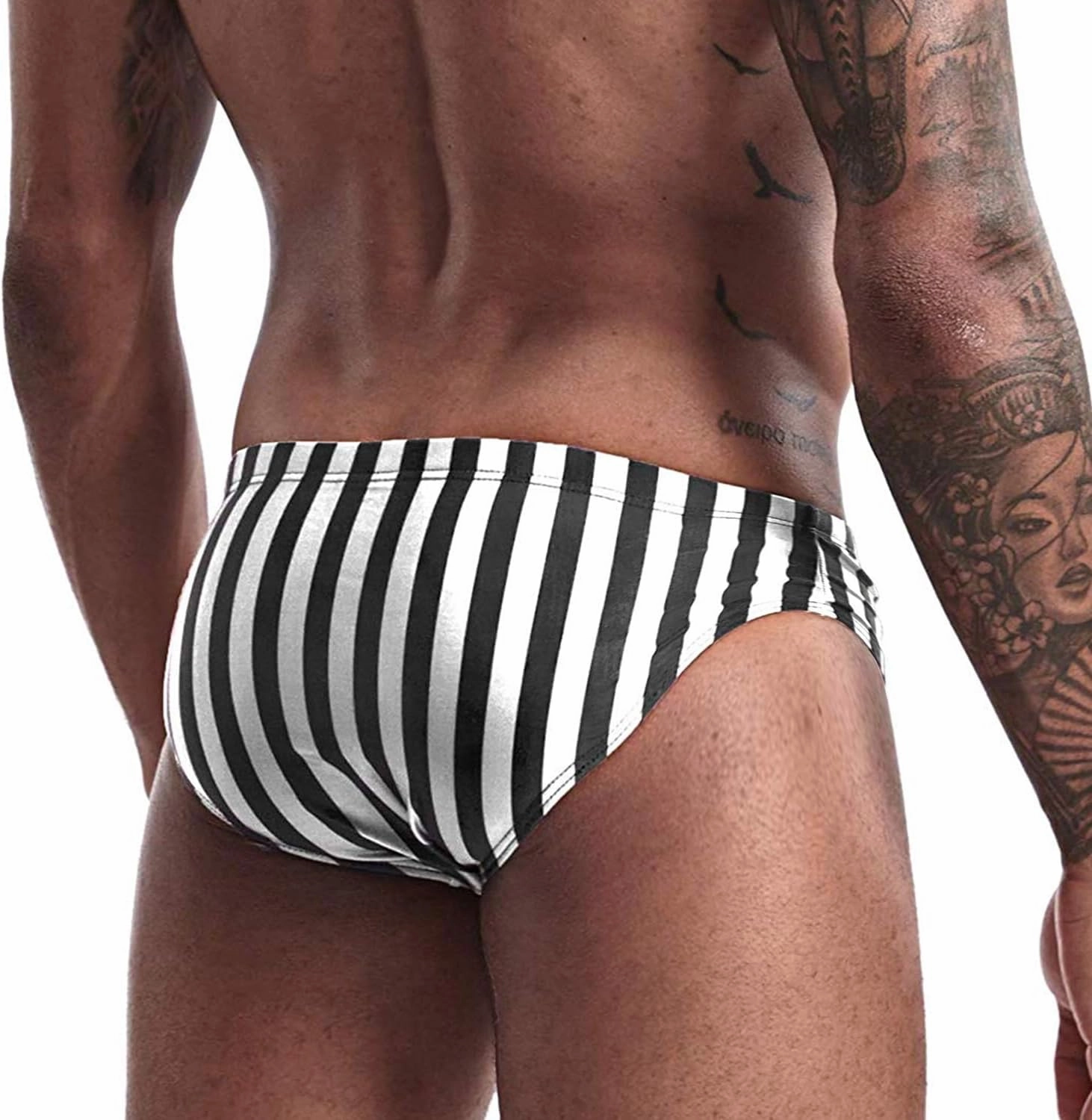 AIMPACT Mens Stripe Swim Briefs Retro Swimwear Sexy Bikini Swimsuit Print Bathing Suit
