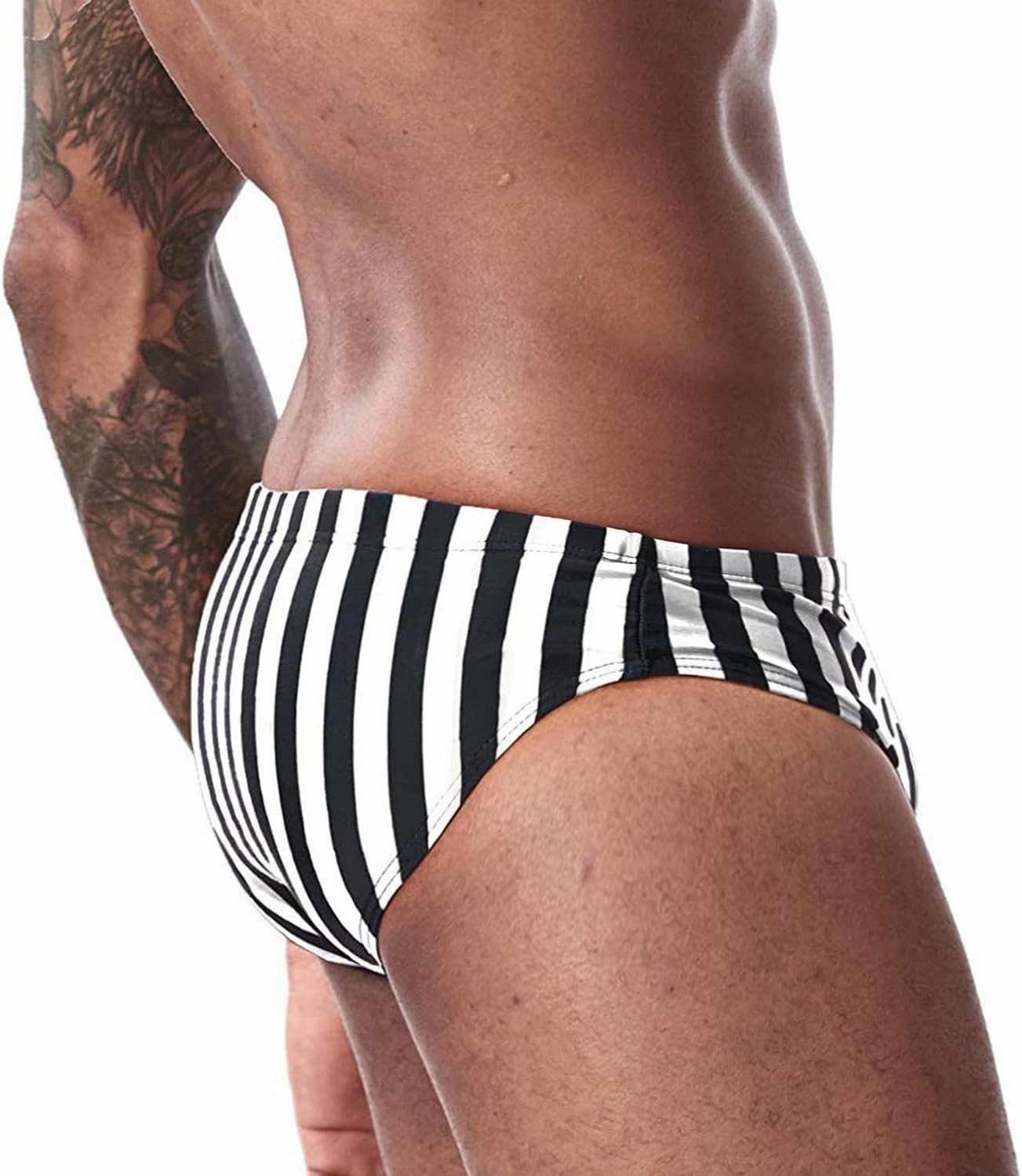 AIMPACT Mens Stripe Swim Briefs Retro Swimwear Sexy Bikini Swimsuit Print Bathing Suit