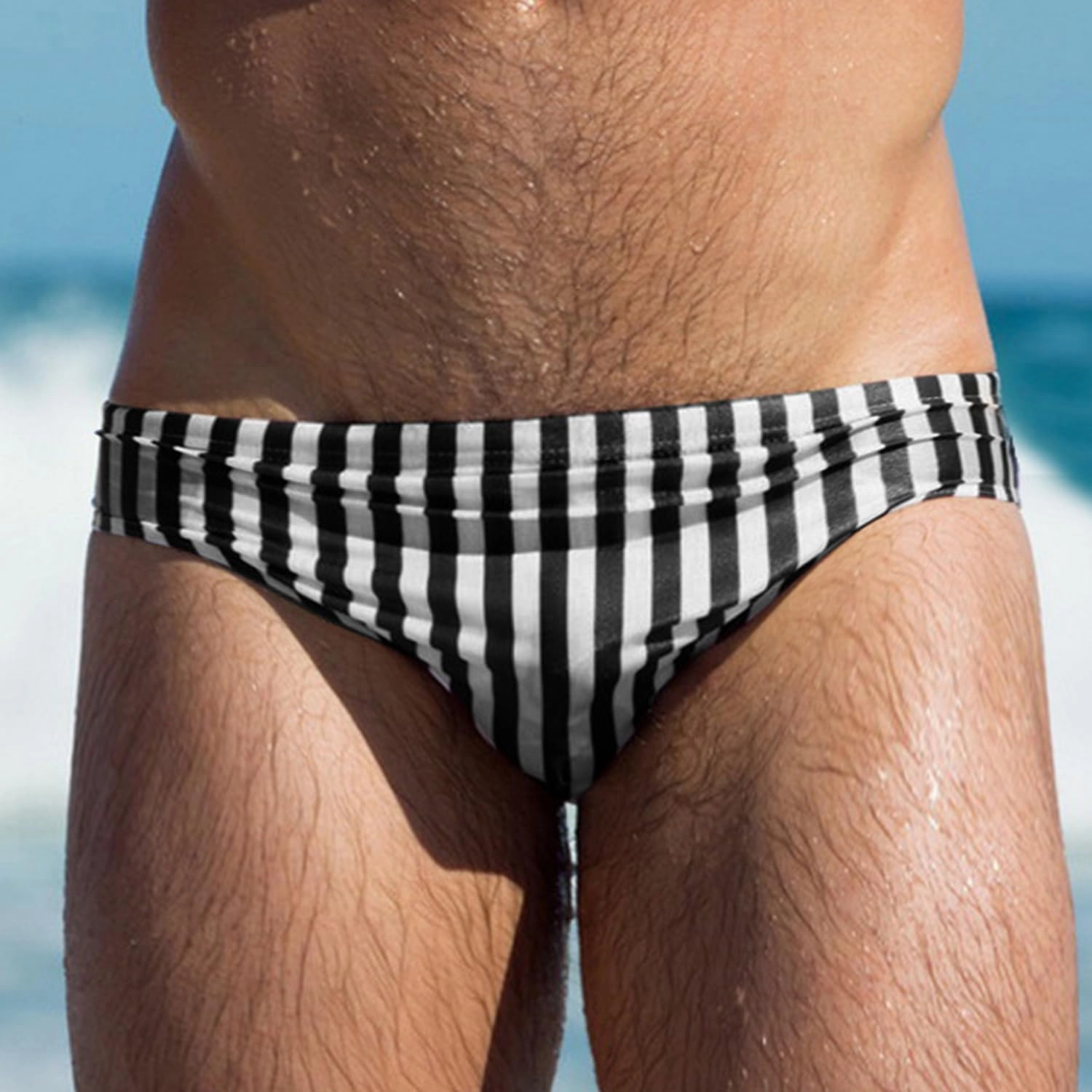 AIMPACT Mens Stripe Swim Briefs Retro Swimwear Sexy Bikini Swimsuit Print Bathing Suit