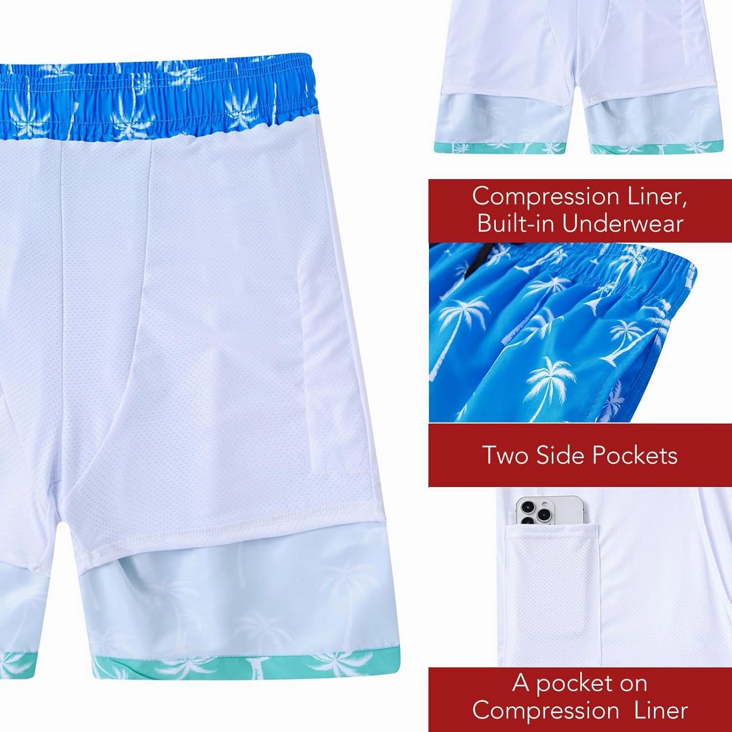 ALISISTER Mens Swim Trunks with Compression Liner Bathing Suit Summer Swimming Shorts
