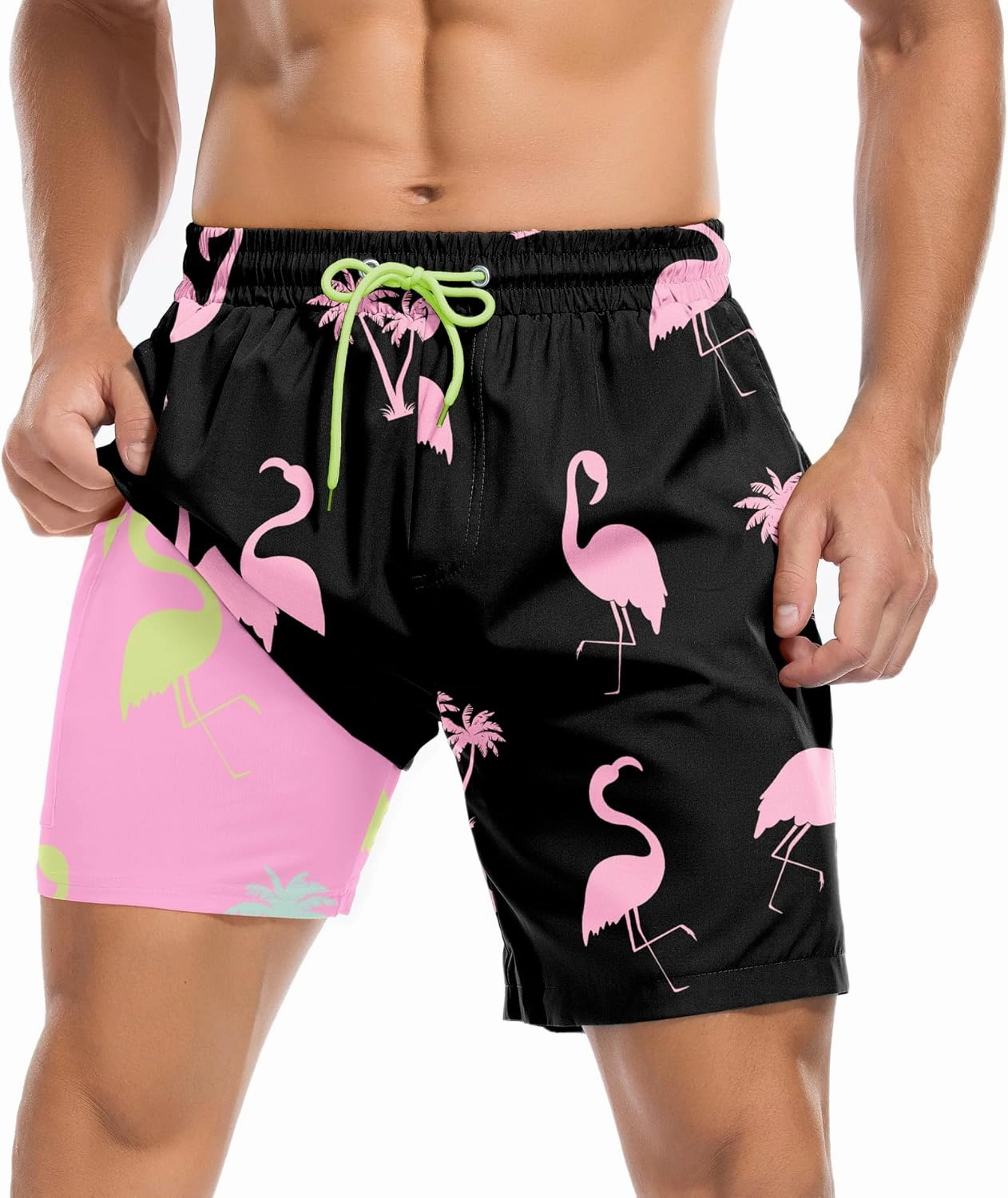 American Trends Mens Swim Trunks with Compression Liner Board Shorts for Men Quick Dry Swimsuits Bathing Suit Swimwear M-XXL