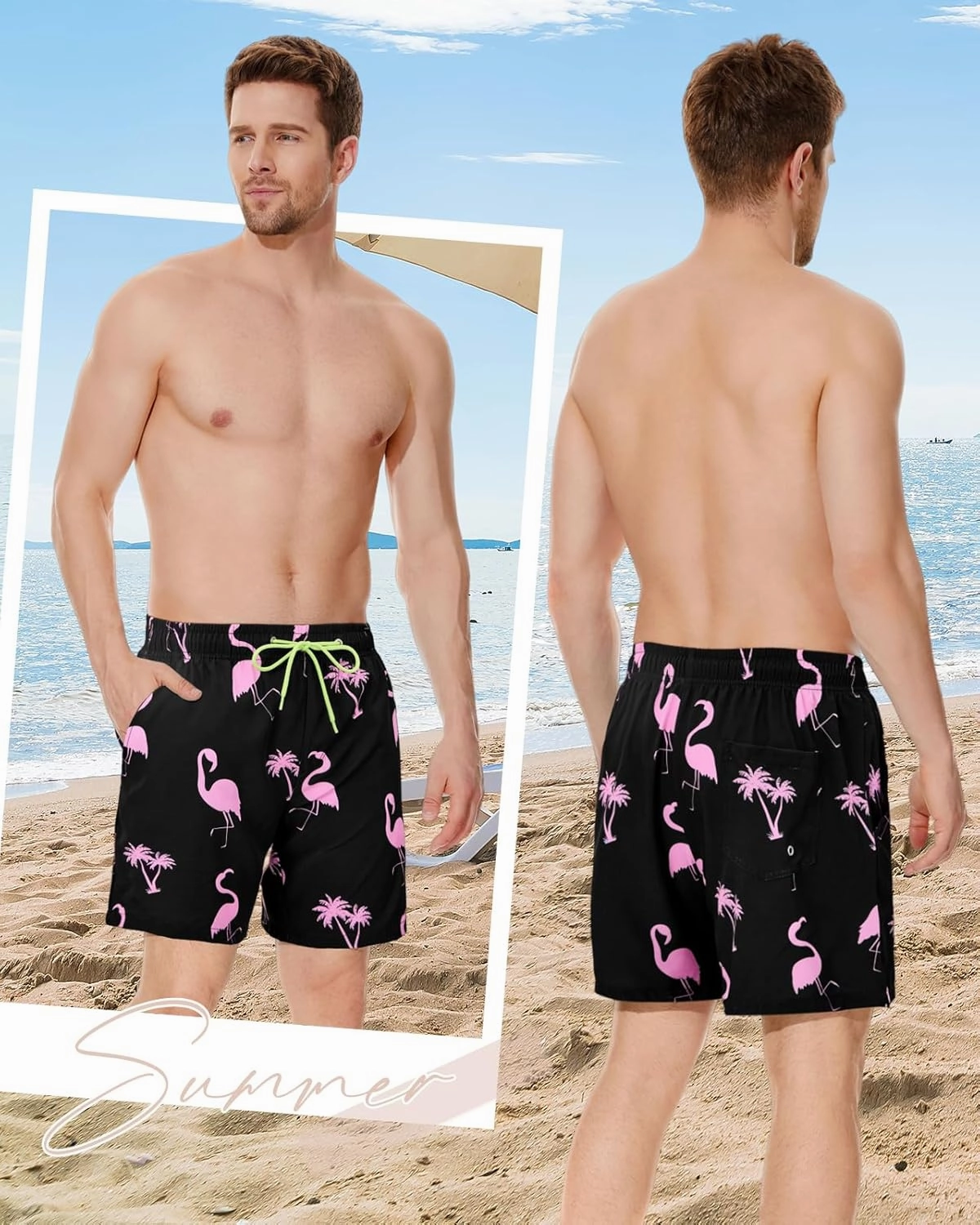 American Trends Mens Swim Trunks with Compression Liner Board Shorts for Men Quick Dry Swimsuits Bathing Suit Swimwear M-XXL
