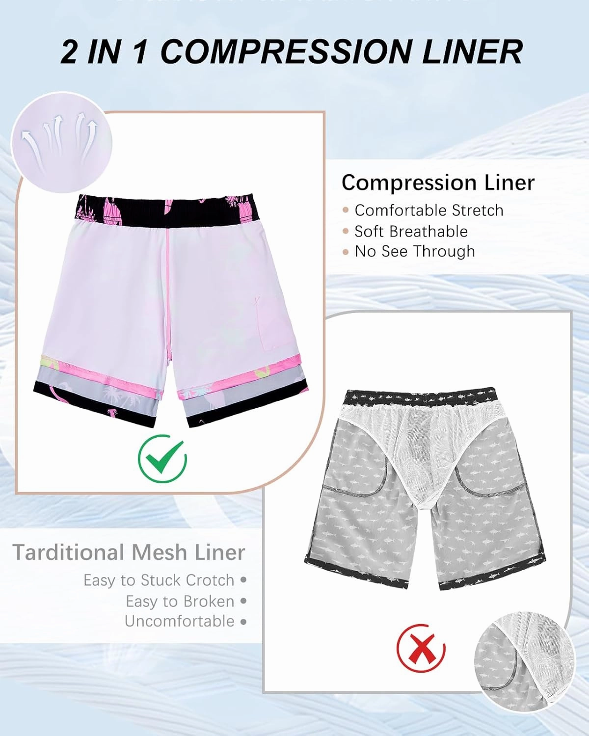 American Trends Mens Swim Trunks with Compression Liner Board Shorts for Men Quick Dry Swimsuits Bathing Suit Swimwear M-XXL