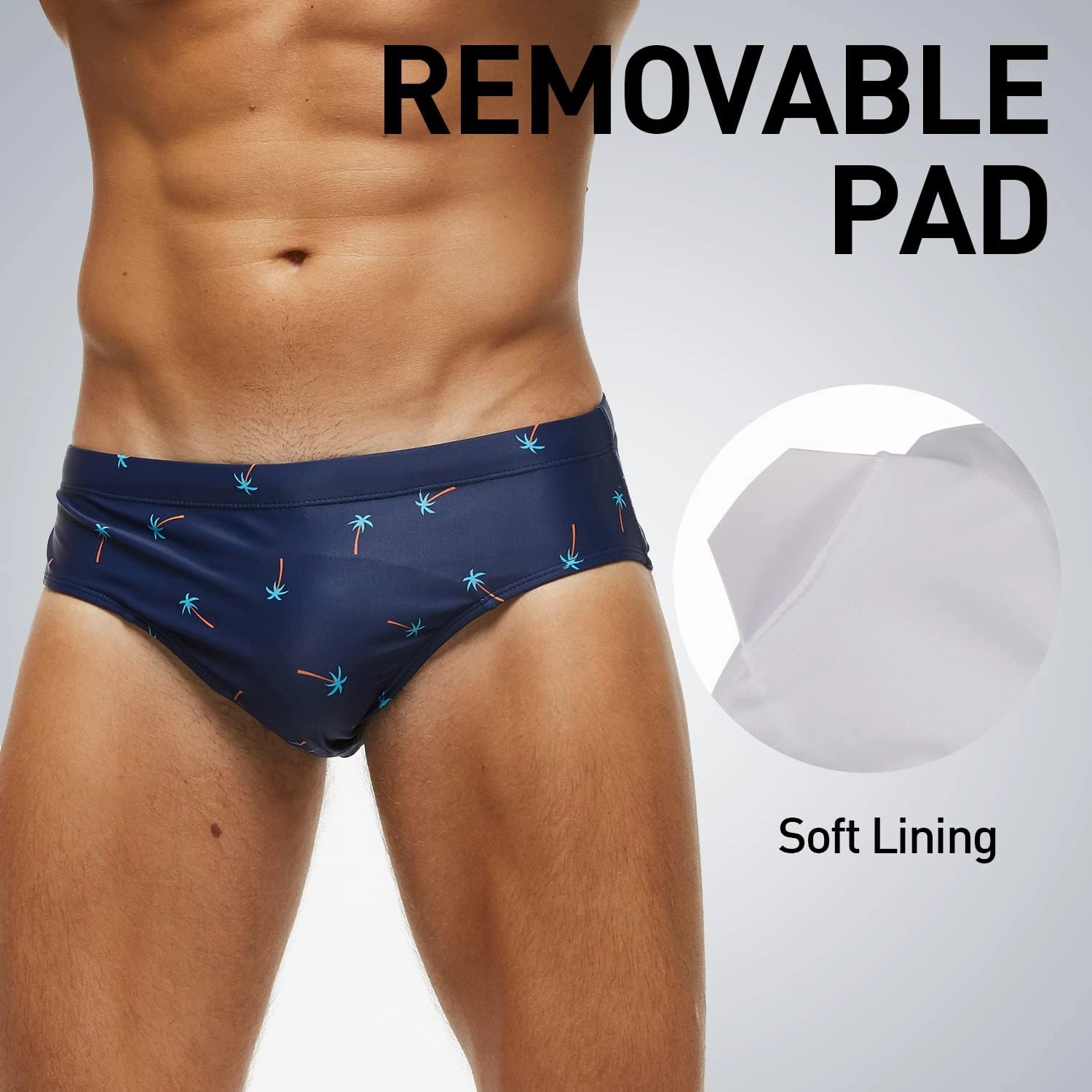 Arcweg Men's Swimming Trunks Briefs Low Waist with Removable Pad Swimwear Elastic Beach Shorts Boxers Underwear