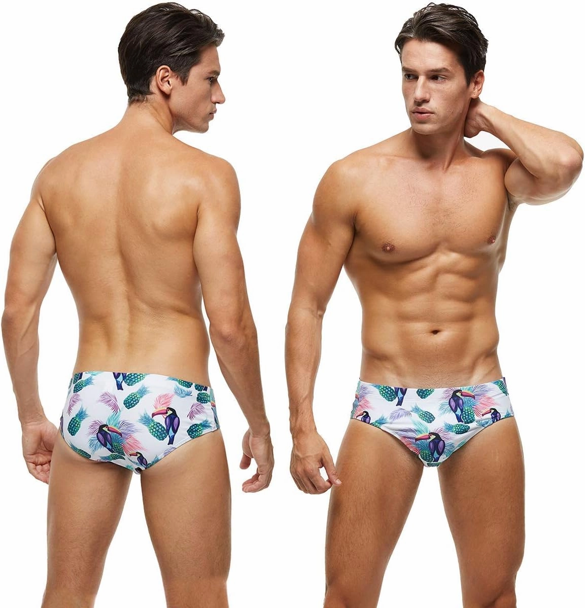 Arcweg Men's Swimming Trunks Briefs Low Waist with Removable Pad Swimwear Elastic Beach Shorts Boxers Underwear