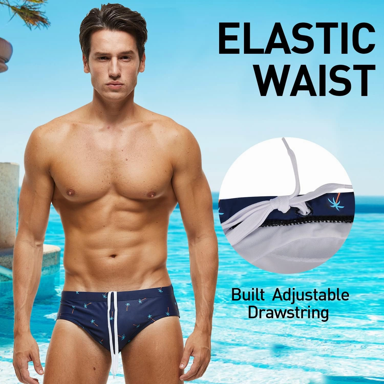 Arcweg Men's Swimming Trunks Briefs Low Waist with Removable Pad Swimwear Elastic Beach Shorts Boxers Underwear