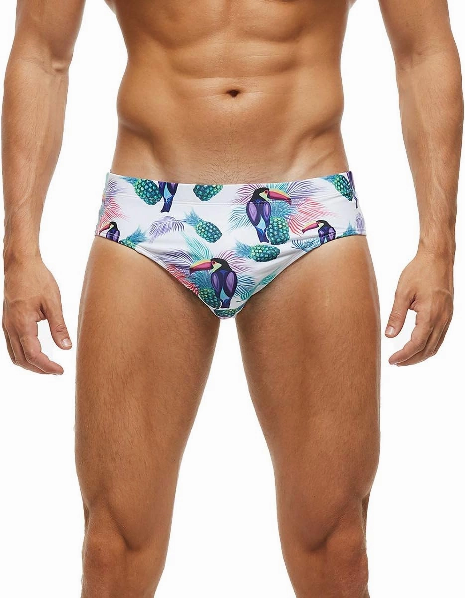 Arcweg Men's Swimming Trunks Briefs Low Waist with Removable Pad Swimwear Elastic Beach Shorts Boxers Underwear