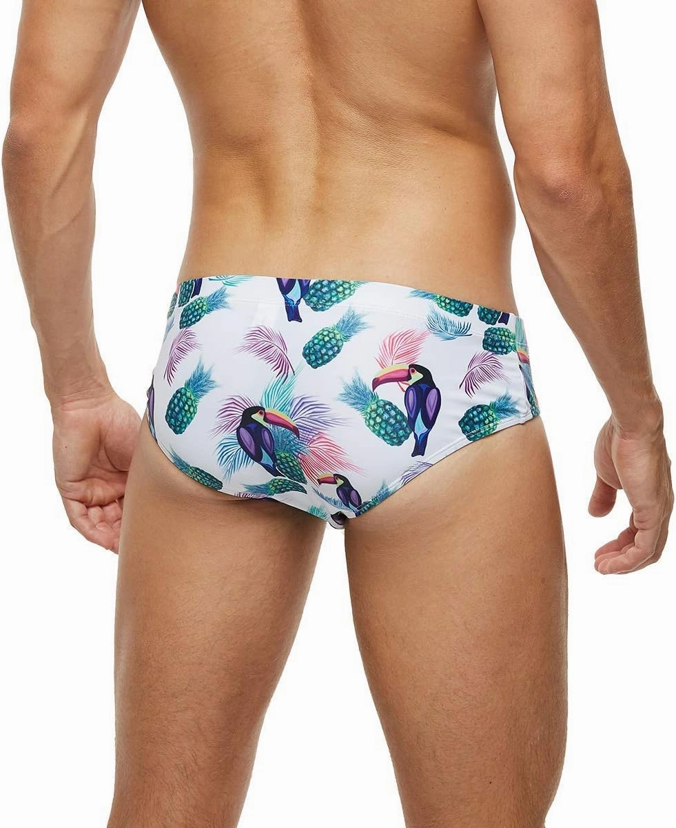 Arcweg Men's Swimming Trunks Briefs Low Waist with Removable Pad Swimwear Elastic Beach Shorts Boxers Underwear