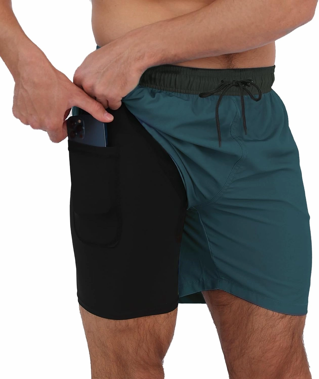 Arcweg Mens Swim Trunks with Compression Liner 2 in 1 Beach Swimming Trunks Quick Dry Swim Shorts with Zipper Pockets