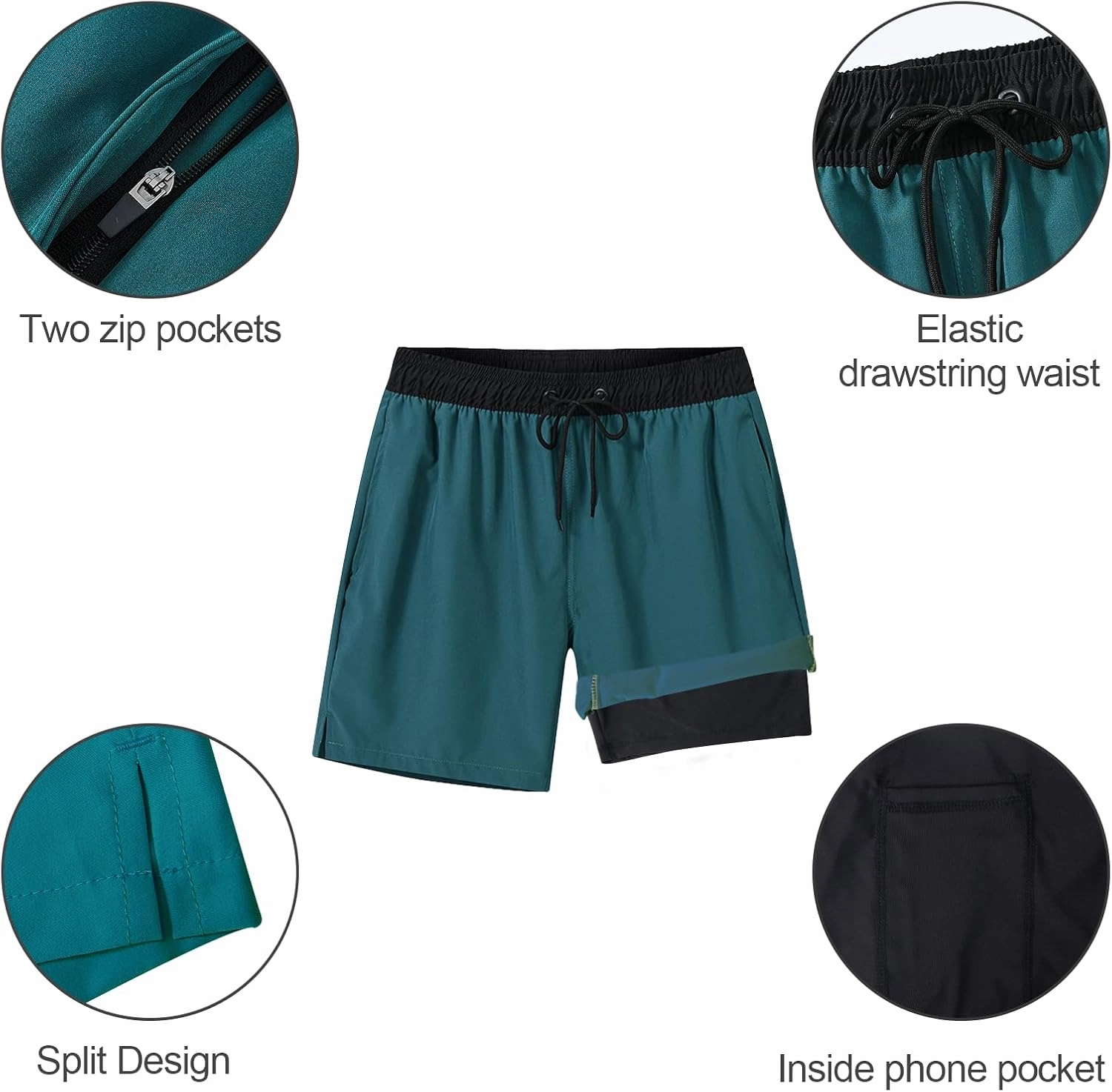 Arcweg Mens Swim Trunks with Compression Liner 2 in 1 Beach Swimming Trunks Quick Dry Swim Shorts with Zipper Pockets
