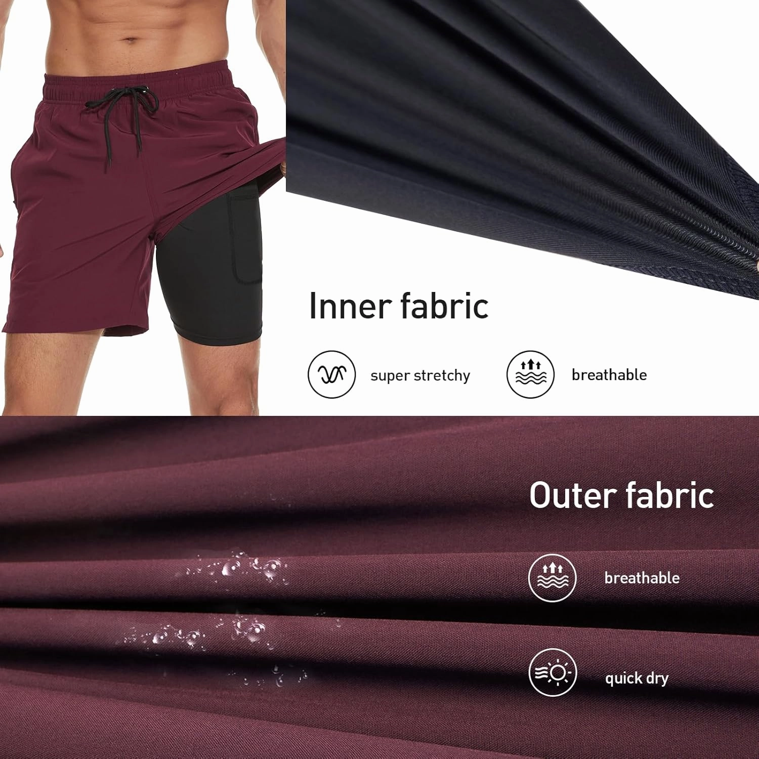 Arcweg Mens Swim Trunks with Compression Liner 2 in 1 Beach Swimming Trunks Quick Dry Swim Shorts with Zipper Pockets
