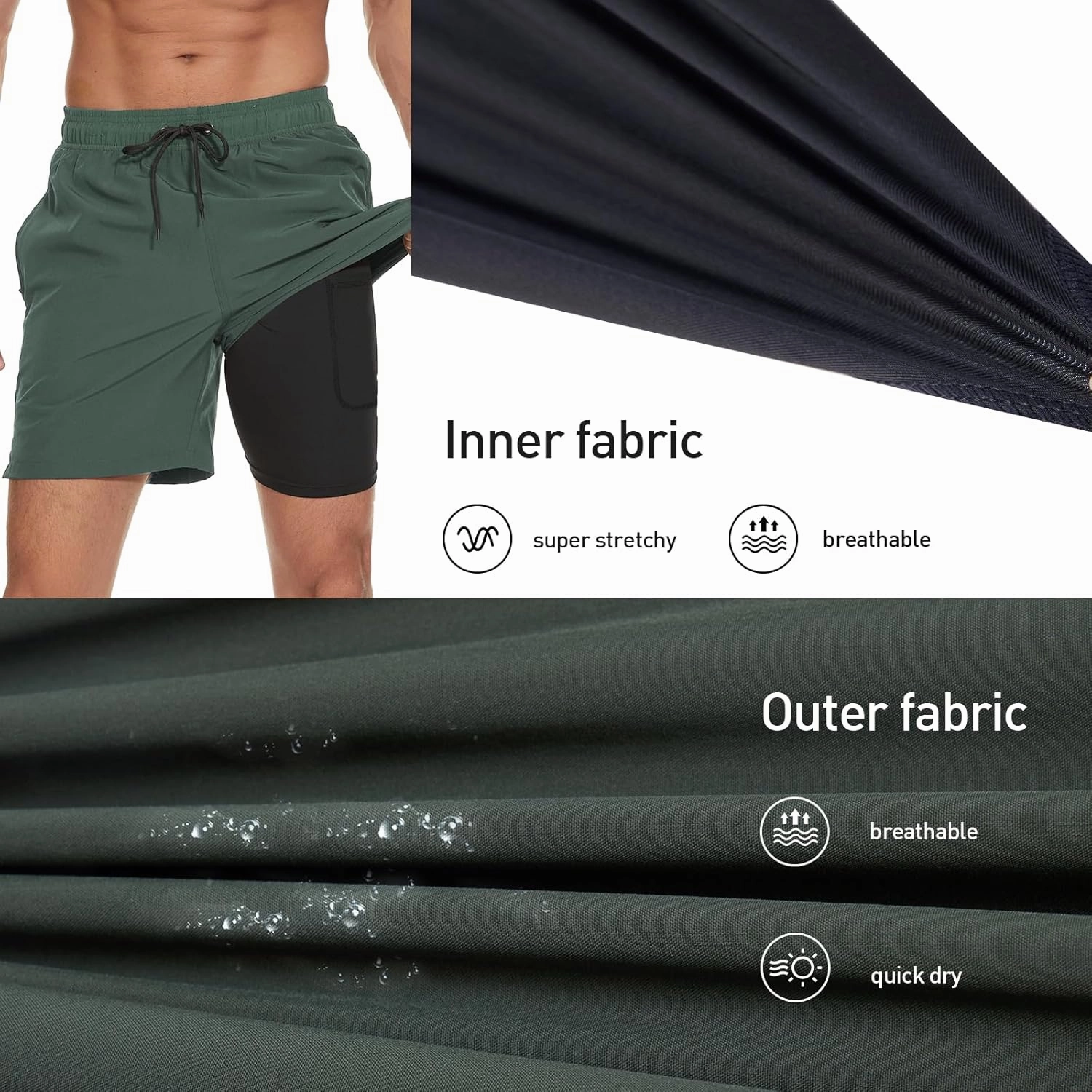 Arcweg Mens Swim Trunks with Compression Liner 2 in 1 Beach Swimming Trunks Quick Dry Swim Shorts with Zipper Pockets