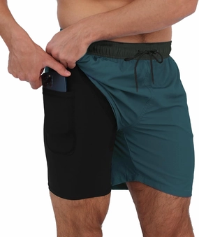 Arcweg Mens Swim Trunks with Compression Liner 2 in 1 Beach Swimming Trunks Quick Dry Swim Shorts with Zipper Pockets
