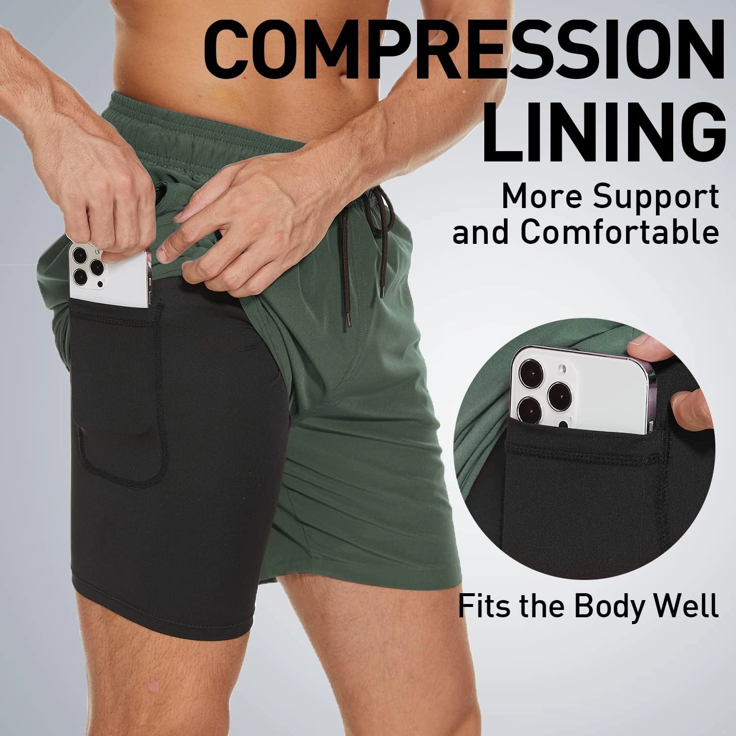 Arcweg Mens Swim Trunks with Compression Liner 2 in 1 Beach Swimming Trunks Quick Dry Swim Shorts with Zipper Pockets