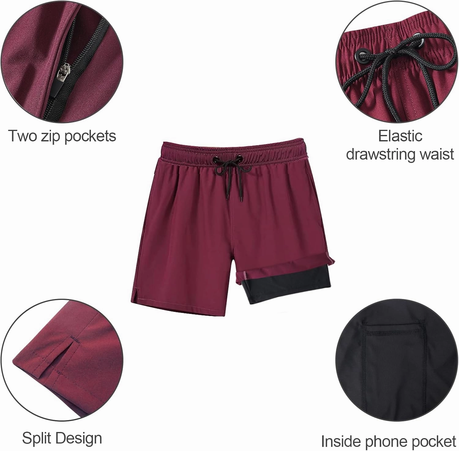Arcweg Mens Swim Trunks with Compression Liner 2 in 1 Beach Swimming Trunks Quick Dry Swim Shorts with Zipper Pockets