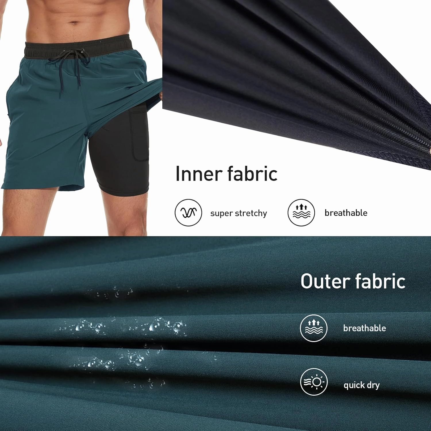 Arcweg Mens Swim Trunks with Compression Liner 2 in 1 Beach Swimming Trunks Quick Dry Swim Shorts with Zipper Pockets