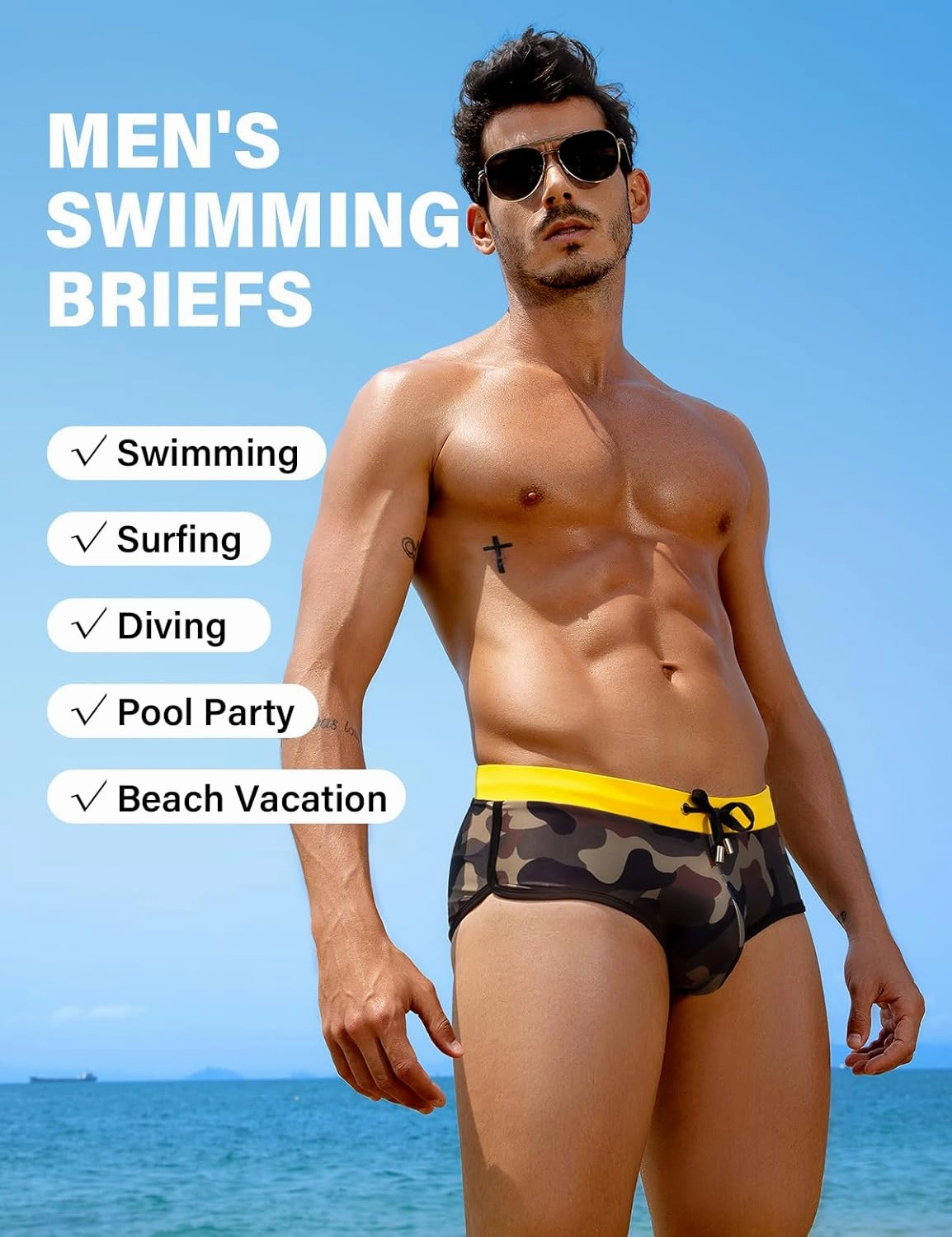 Arjen Kroos Men's Swim Briefs Sexy Bikini Contrast Color Swimsuit Swimming Briefs with Drawstring