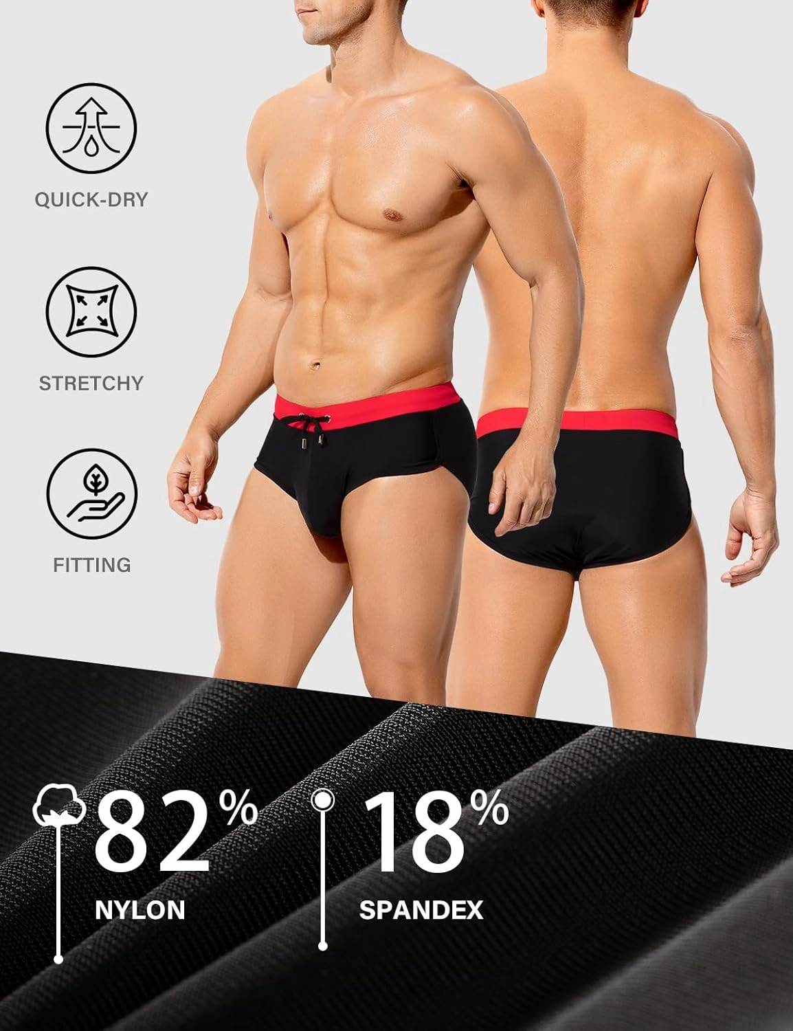 Arjen Kroos Men's Swim Briefs Sexy Bikini Contrast Color Swimsuit Swimming Briefs with Drawstring