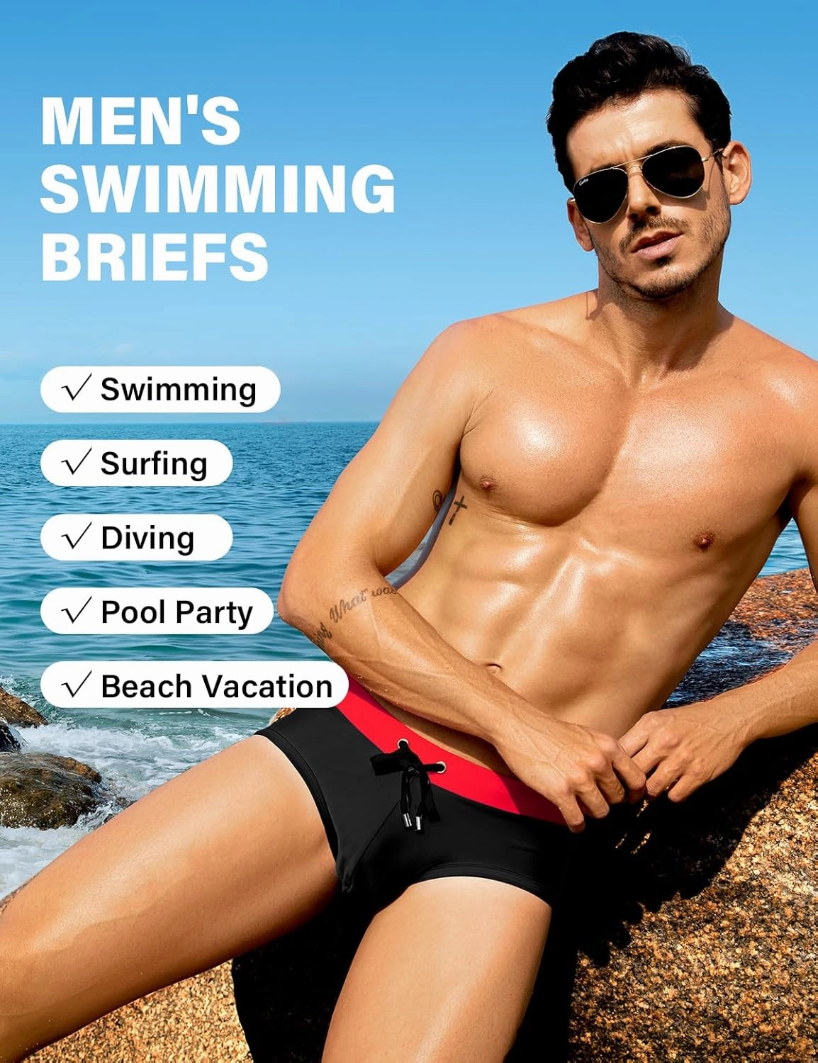 Arjen Kroos Men's Swim Briefs Sexy Bikini Contrast Color Swimsuit Swimming Briefs with Drawstring
