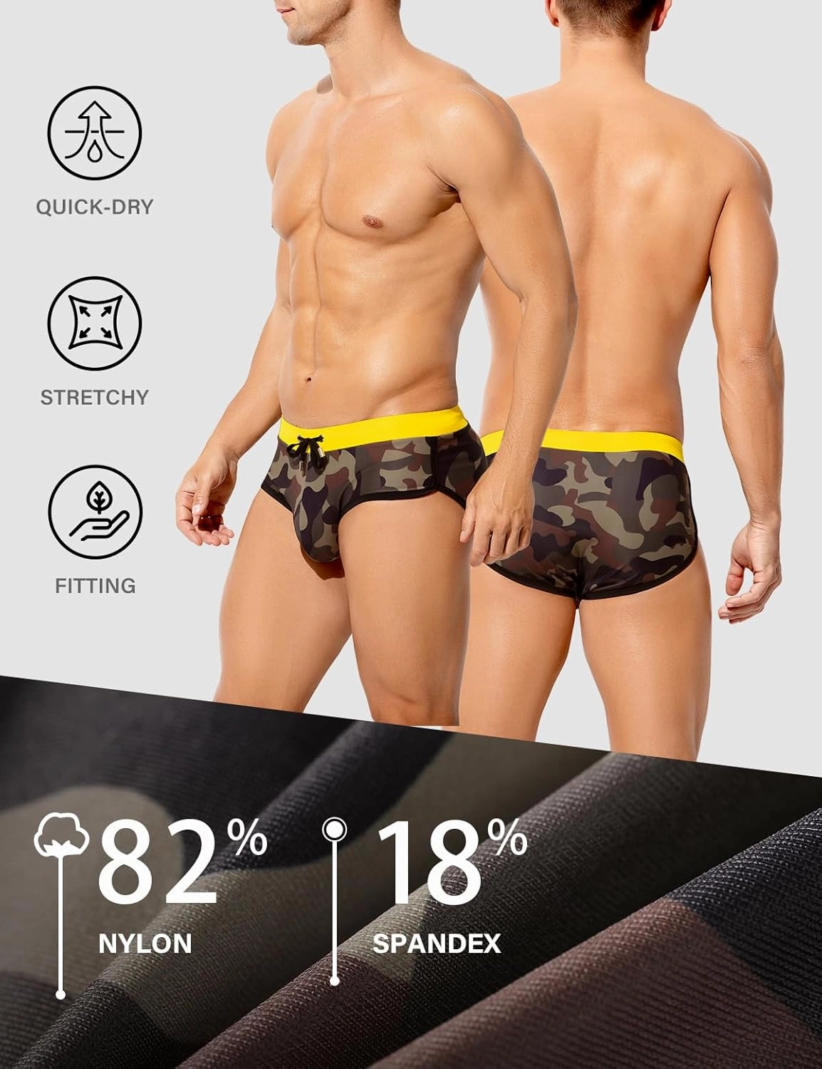 Arjen Kroos Men's Swim Briefs Sexy Bikini Contrast Color Swimsuit Swimming Briefs with Drawstring