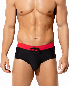 Arjen Kroos Men's Swim Briefs Sexy Bikini Contrast Color Swimsuit Swimming Briefs with Drawstring
