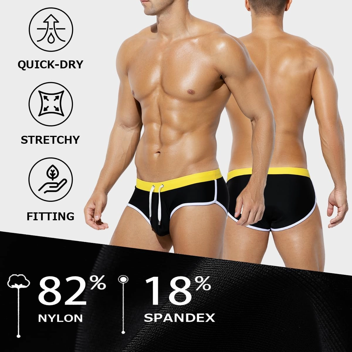 Arjen Kroos Men's Swim Briefs Sexy Bikini Contrast Color Swimsuit Swimming Briefs with Drawstring