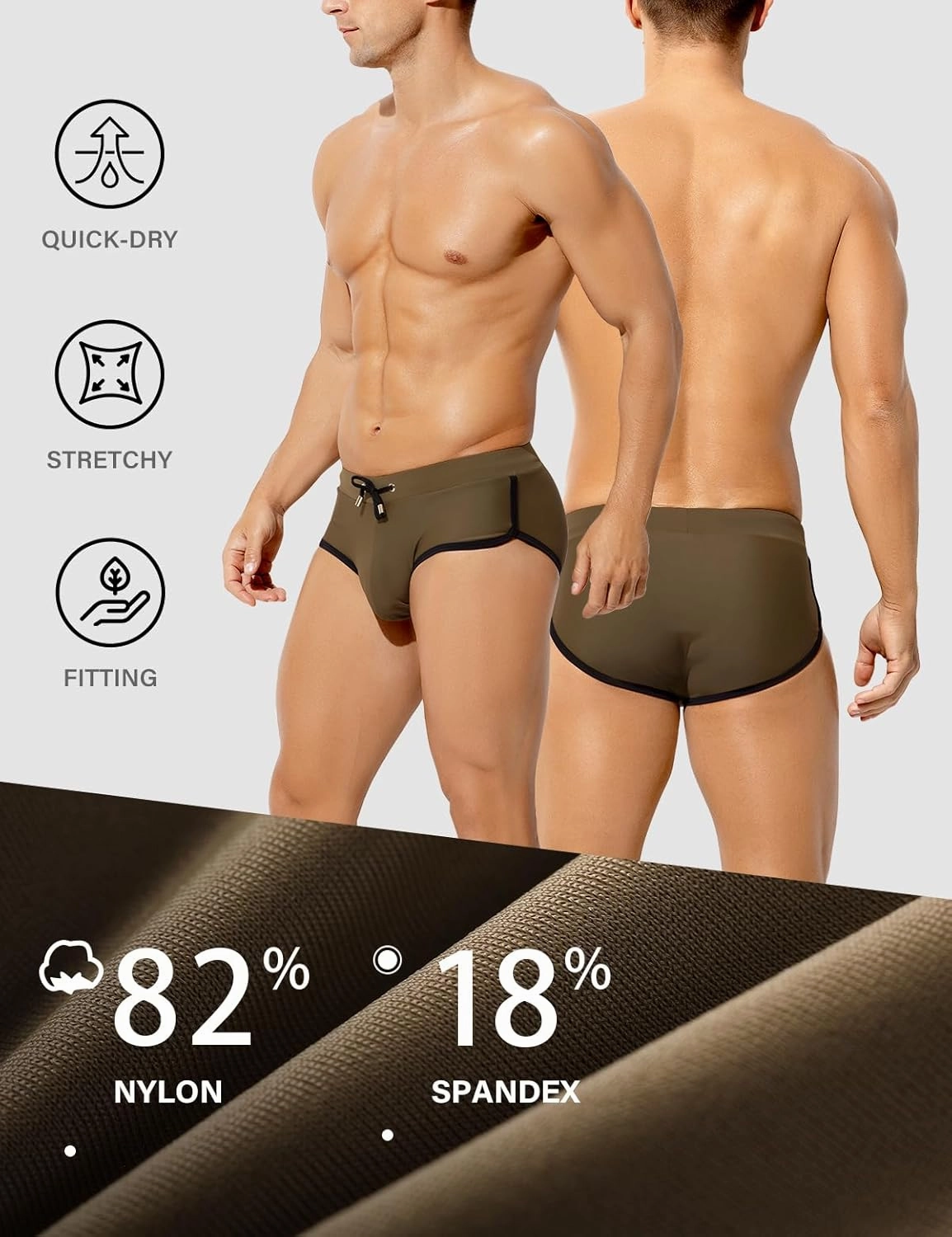 Arjen Kroos Men's Swim Briefs Sexy Bikini Contrast Color Swimsuit Swimming Briefs with Drawstring