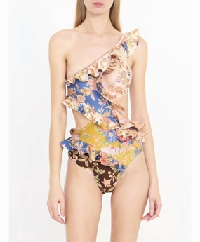 August Asymmetric Frill Swimsuit In Spliced
