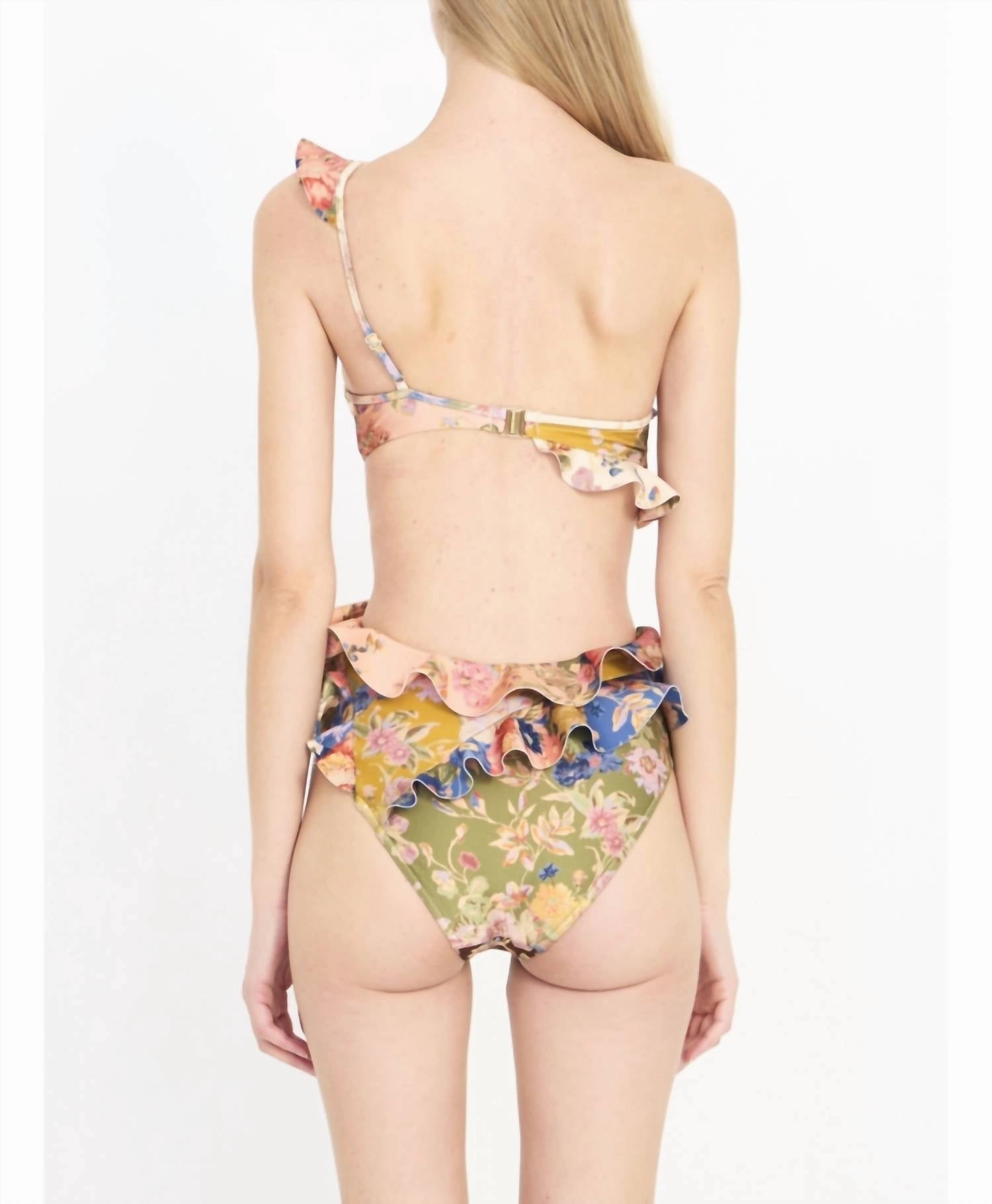 August Asymmetric Frill Swimsuit In Spliced