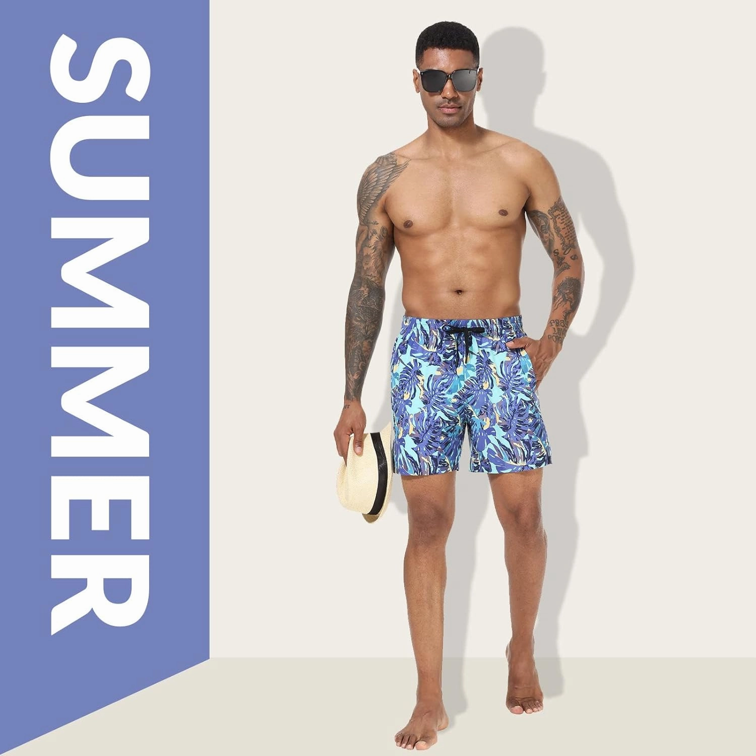 baleaf Men's Swim Trunks 5.5 & 7 & 9 Inch Board Shorts with Compression Liner Quick Dry Swim Shorts with Zipper Pockets