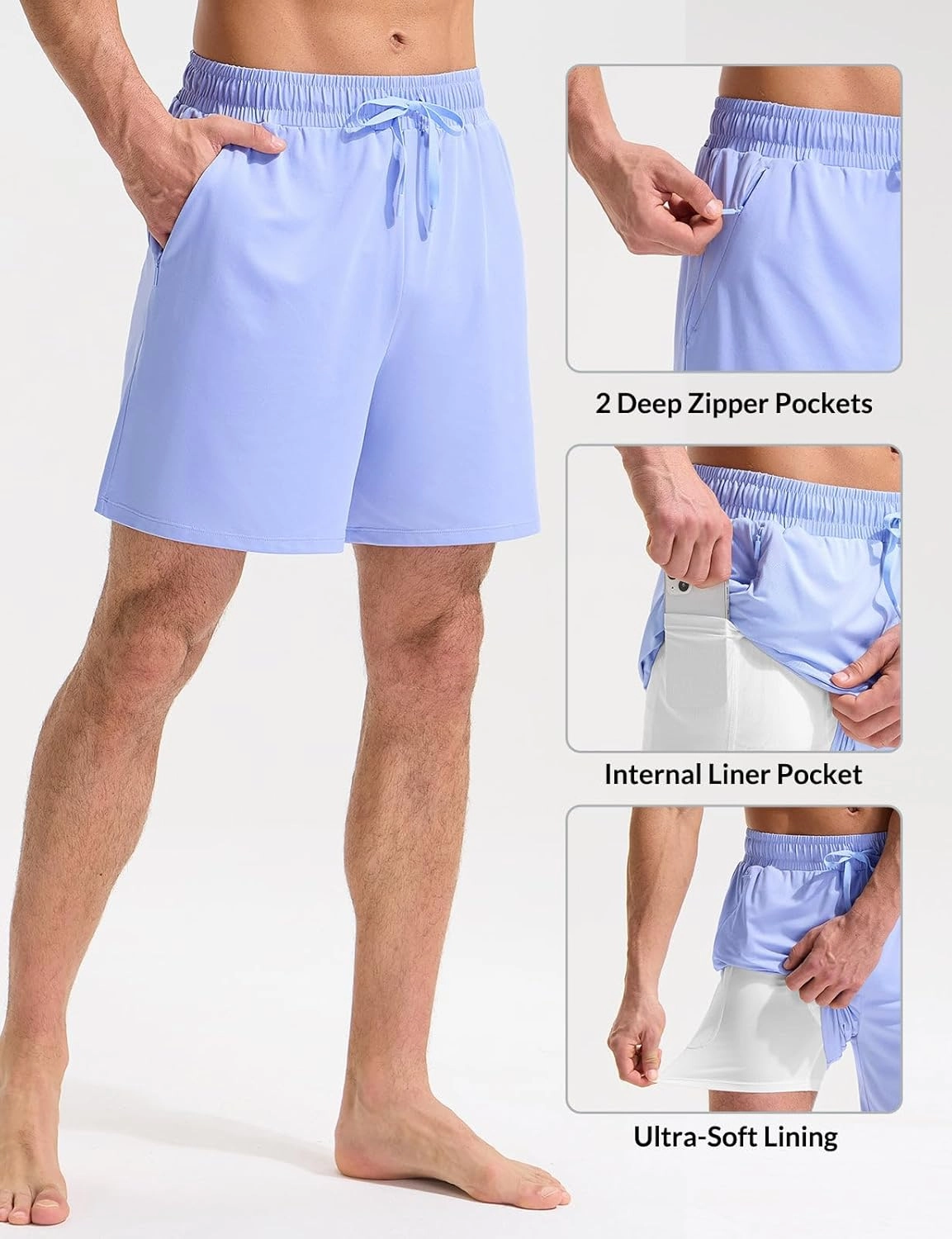 baleaf Mens Swim Trunks with Compression Liner 5 & 7 inch Quick Dry Bathing Suit Swim Shorts with Zippered Pockets