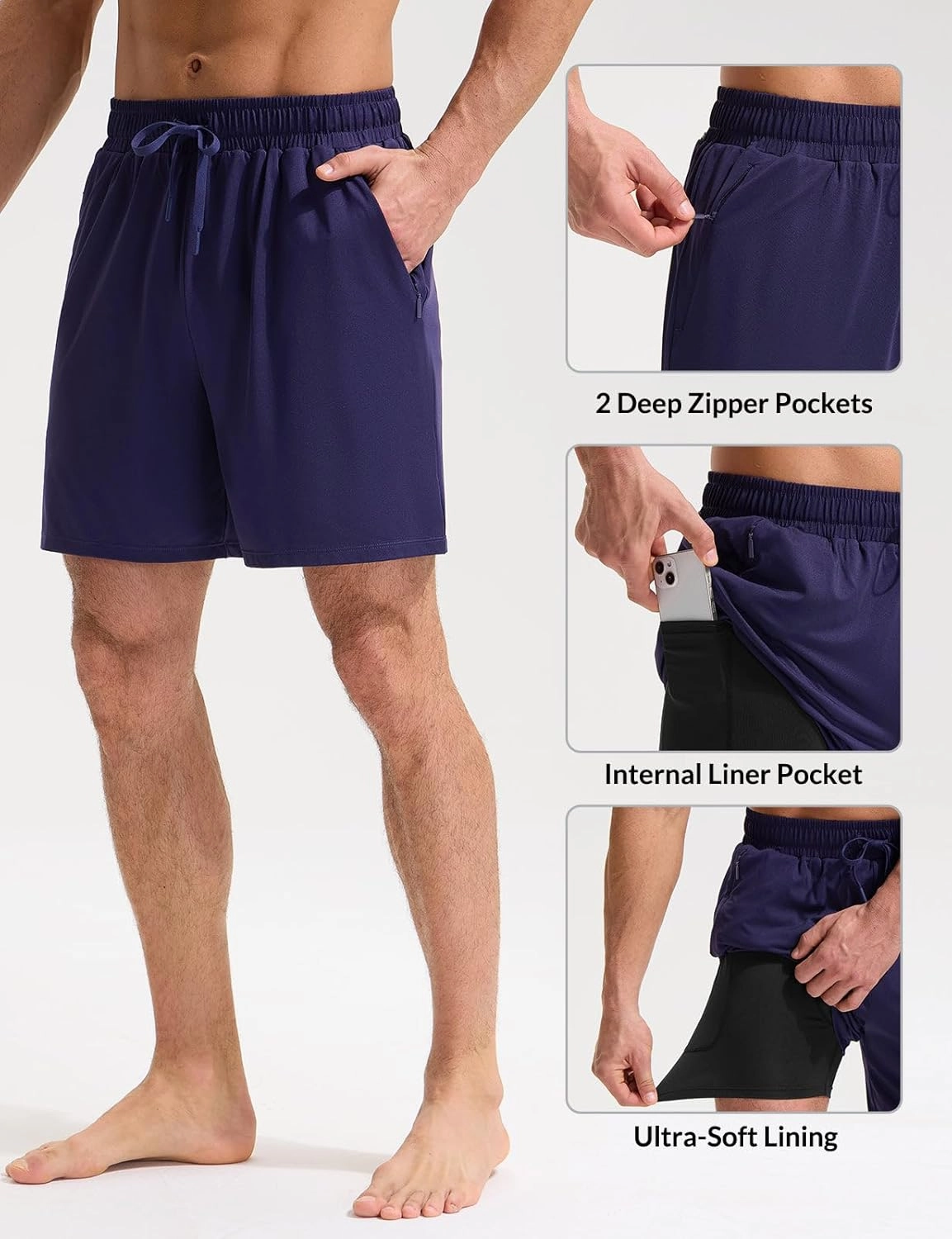 baleaf Mens Swim Trunks with Compression Liner 5 & 7 inch Quick Dry Bathing Suit Swim Shorts with Zippered Pockets