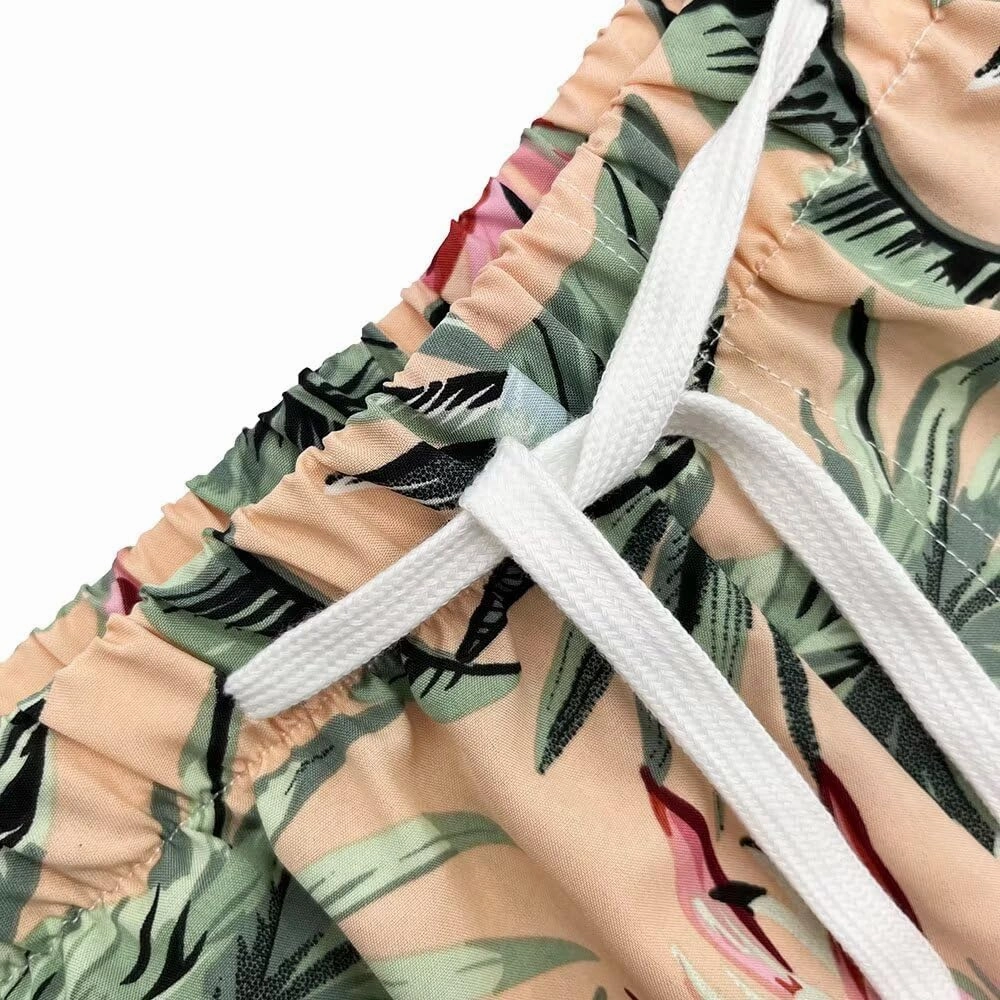 Beach Shorts for Men Summer 3-Pockets Quick-Dry Tropical Tree Printing Lace-Up Beach Shorts Swim Trunks Mens