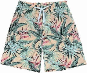 Beach Shorts for Men Summer 3-Pockets Quick-Dry Tropical Tree Printing Lace-Up Beach Shorts Swim Trunks Mens