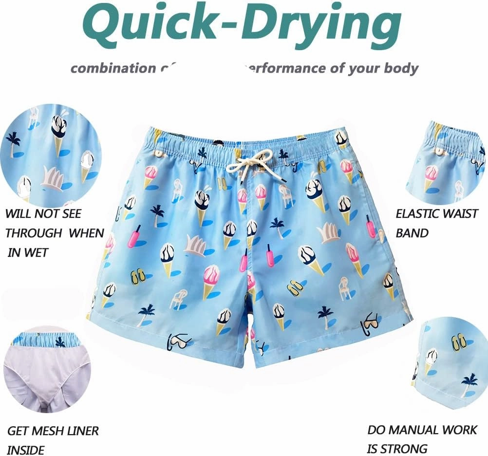 Beach Shorts Swim Trunks Quick Dry Men's Bathing Suit with Mesh Lining/Side Pockets