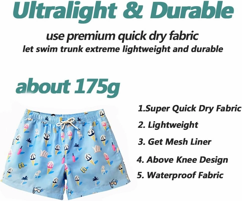 Beach Shorts Swim Trunks Quick Dry Men's Bathing Suit with Mesh Lining/Side Pockets
