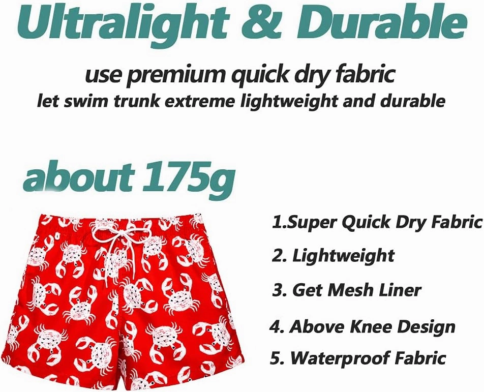 Beach Shorts Swim Trunks Quick Dry Men's Bathing Suit with Mesh Lining/Side Pockets