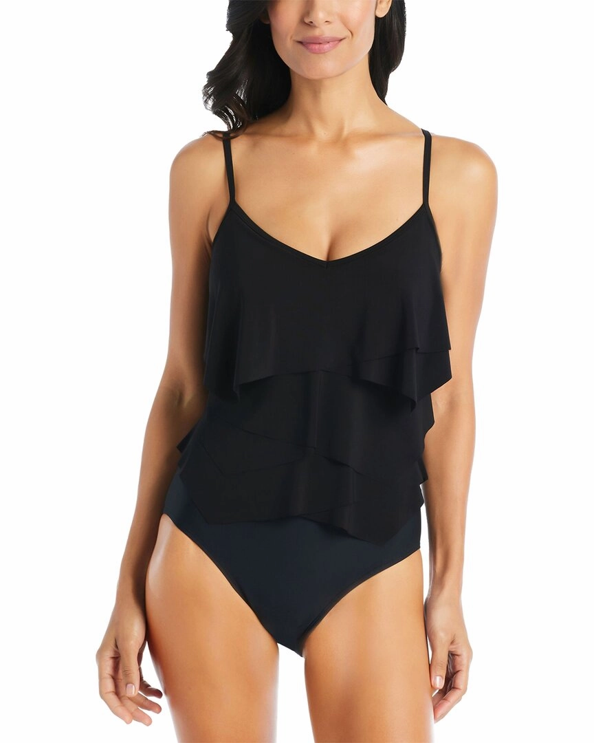 Beyond Control Swimwear Solid Essentials Geometric Overlay One Piece