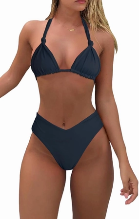 Bikini Sets for Women Sexy Halter Triangle String Bikini Cheeky V Cut High Waisted Thong Swimsuits 2 Piece
