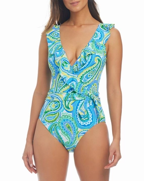 Bleu Rod Beattie More is More Ruffle Surplice One-Piece