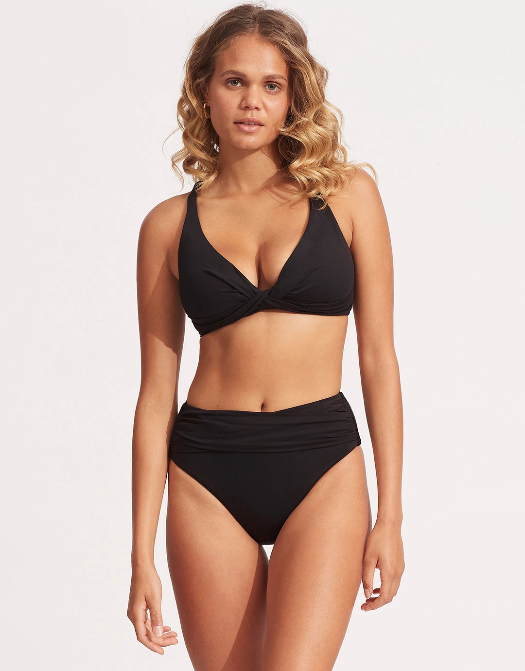 Collective DD Double Wrap Front Bikini Top - Black