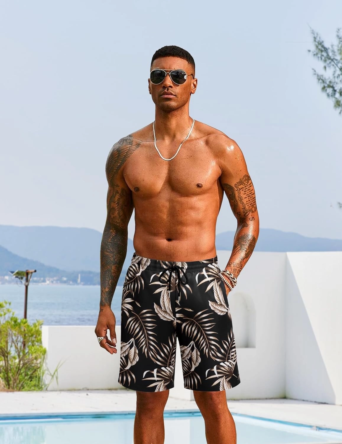 COOFANDY Men's Hawaiian Beach Shorts Elastic Waist Drawstring Lightweight Summer Casual Shorts with Pocket