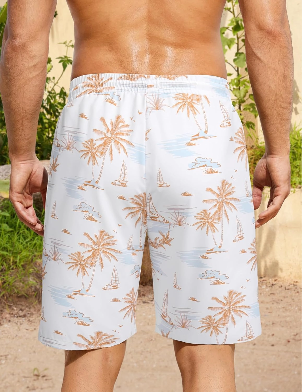 COOFANDY Men's Hawaiian Beach Shorts Elastic Waist Drawstring Lightweight Summer Casual Shorts with Pocket